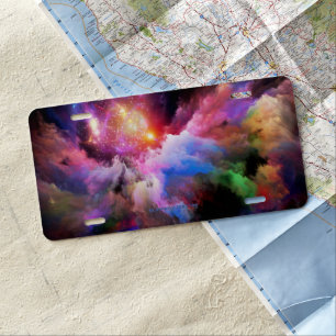 SlipperyJoe's cloud artwork abstract vibrant surre License Plate