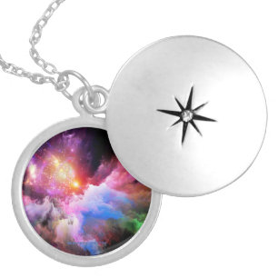SlipperyJoe's cloud artwork abstract vibrant surre Locket Necklace