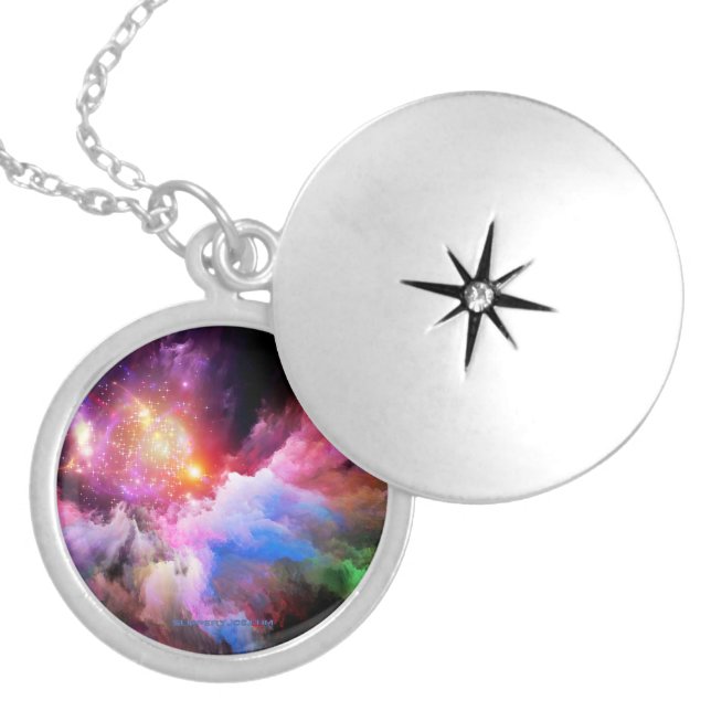 SlipperyJoe's cloud artwork abstract vibrant surre Locket Necklace (Front)