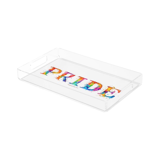 SlipperyJoe's colorful creative Pride-themed text- Acrylic Tray (Angled)
