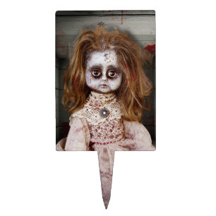 SlipperyJoe's creepy doll pale face creepy blood d Cake Topper