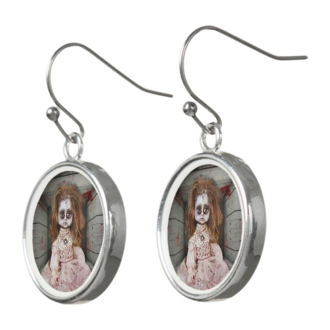 SlipperyJoe's creepy doll pale face creepy blood d Earrings (Angled)