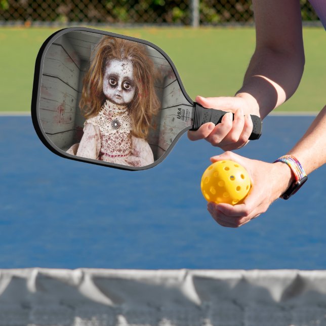 SlipperyJoe's creepy doll pale face creepy blood d Pickleball Paddle (Insitu)
