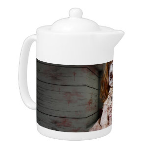 SlipperyJoe's creepy doll pale face creepy blood d Teapot
