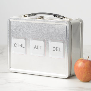 SlipperyJoe's CTRL ALT DEL buttons three white com Metal Lunch Box