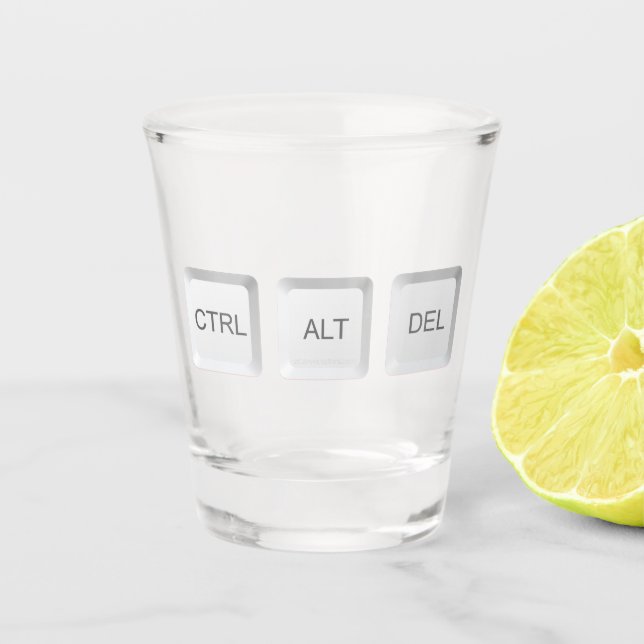 SlipperyJoe's CTRL ALT DEL computer keyboard butto Shot Glass (Front)