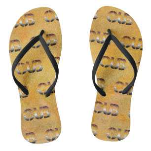 SlipperyJoe's cub bear word orange-brown tones pro Flip Flops