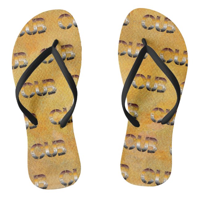 SlipperyJoe's cub bear word orange-brown tones pro Flip Flops (Footbed)
