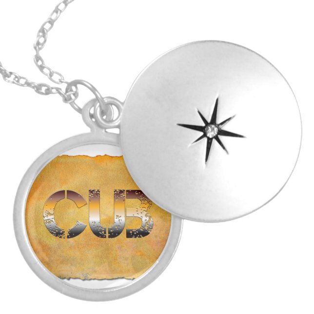 SlipperyJoe's cub bear word orange-brown tones pro Locket Necklace (Front)