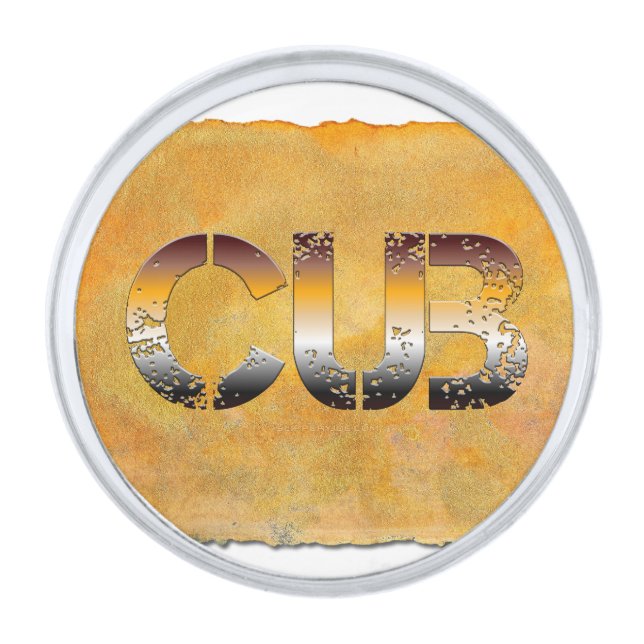 SlipperyJoe's cub bear word orange-brown tones pro Silver Finish Lapel Pin (Front)