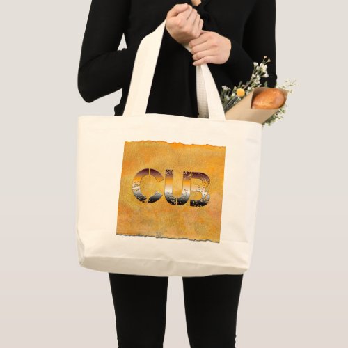 SlipperyJoes cub bear words gold brown tan white  Large Tote Bag