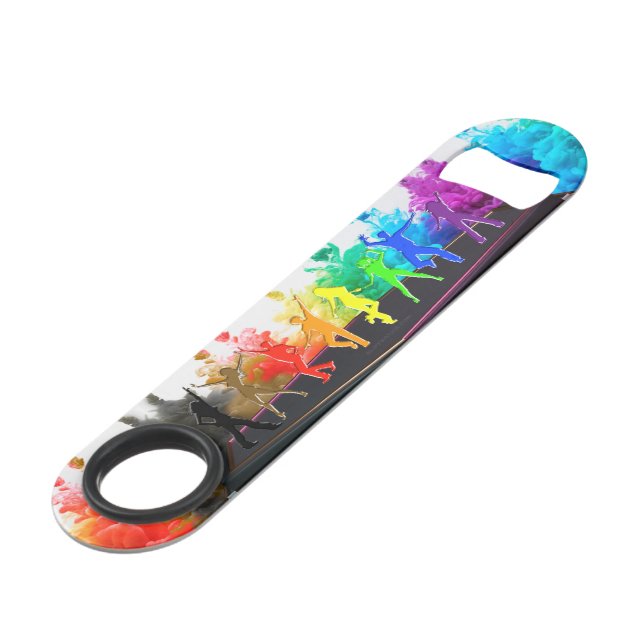 SlipperyJoe's  Dancing Pride Shadows gay gifts art Bar Key (Front Angled)