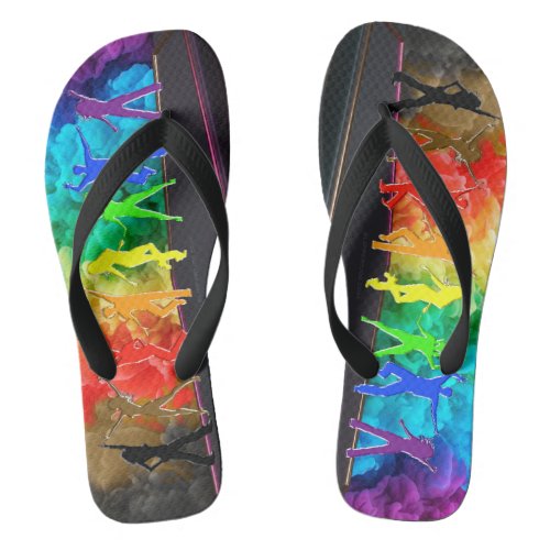 SlipperyJoes  Dancing Pride Shadows gay gifts art Flip Flops