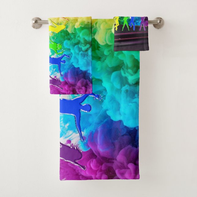 SlipperyJoe's Dancing Pride Shadows gay gifts arti Bath Towel Set (Insitu)