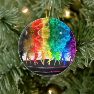 SlipperyJoe's Dancing Pride Shadows gay gifts arti Ceramic Ornament