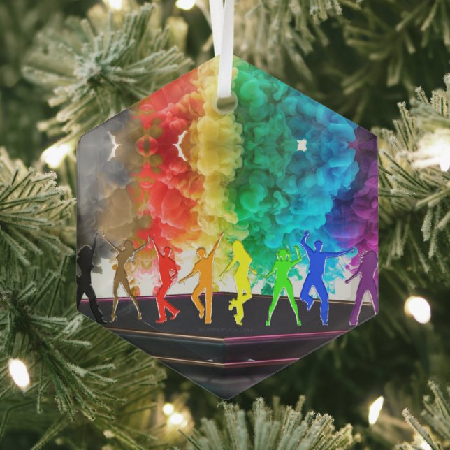 SlipperyJoe's Dancing Pride Shadows gay gifts arti Glass Ornament (Insitu)