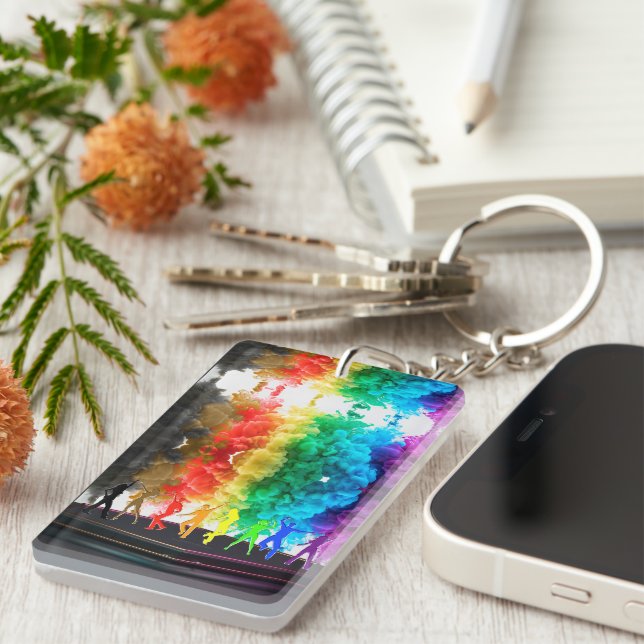 SlipperyJoe's Dancing Pride Shadows gay gifts arti Keychain (Front Right)