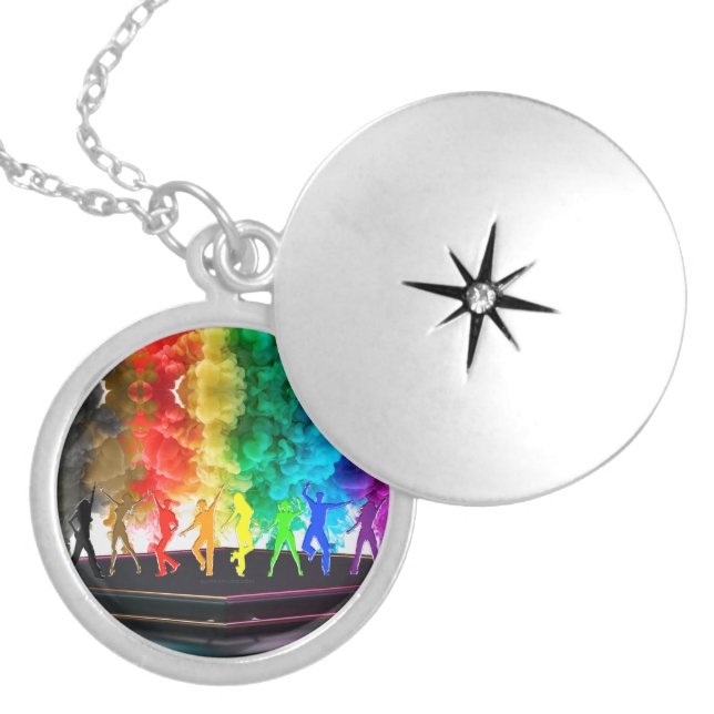 SlipperyJoe's Dancing Pride Shadows gay gifts arti Locket Necklace (Front)