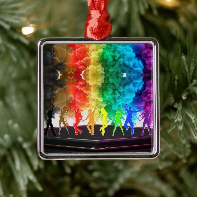 SlipperyJoe's Dancing Pride Shadows gay gifts arti Metal Ornament (Tree)