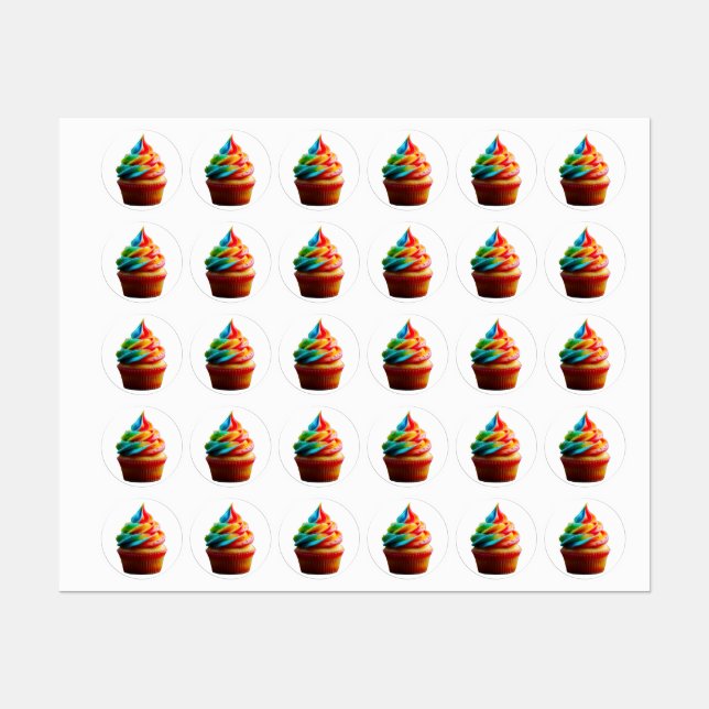 SlipperyJoe's dazzling rainbow cupcake swirled fro Labels (Sheet)