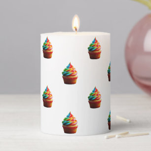 SlipperyJoe's dazzling rainbow cupcake swirled fro Pillar Candle