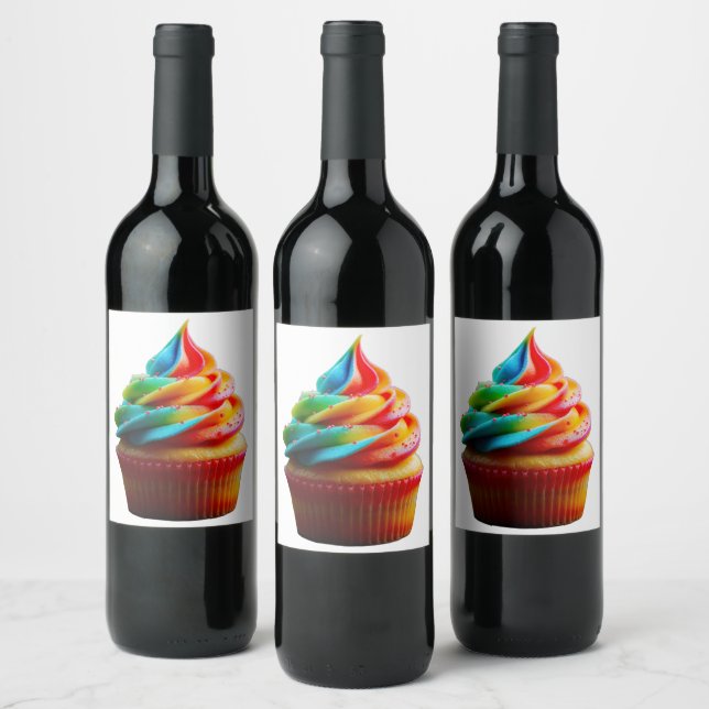 SlipperyJoe's dazzling rainbow cupcake swirled fro Wine Label (Bottles)