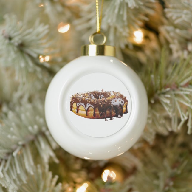SlipperyJoe's decadent donut covered thick glossy  Ceramic Ball Christmas Ornament (Tree)