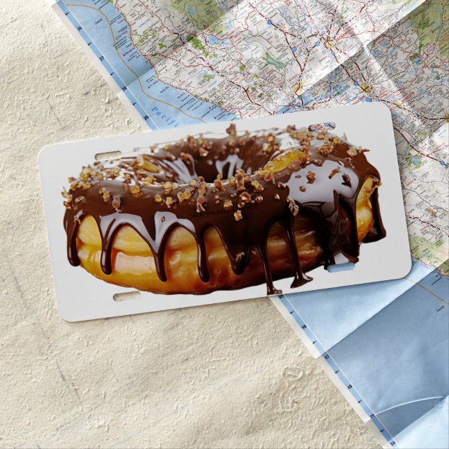 SlipperyJoe's decadent donut covered thick glossy  License Plate (In Situ)
