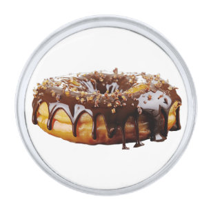 SlipperyJoe's decadent donut covered thick glossy  Silver Finish Lapel Pin
