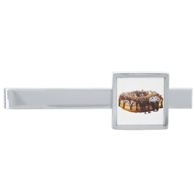 SlipperyJoe's decadent donut covered thick glossy  Silver Finish Tie Bar (Front)