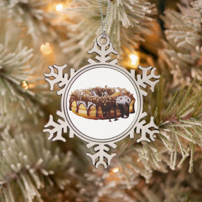 SlipperyJoe's decadent donut covered thick glossy  Snowflake Pewter Christmas Ornament (Tree)