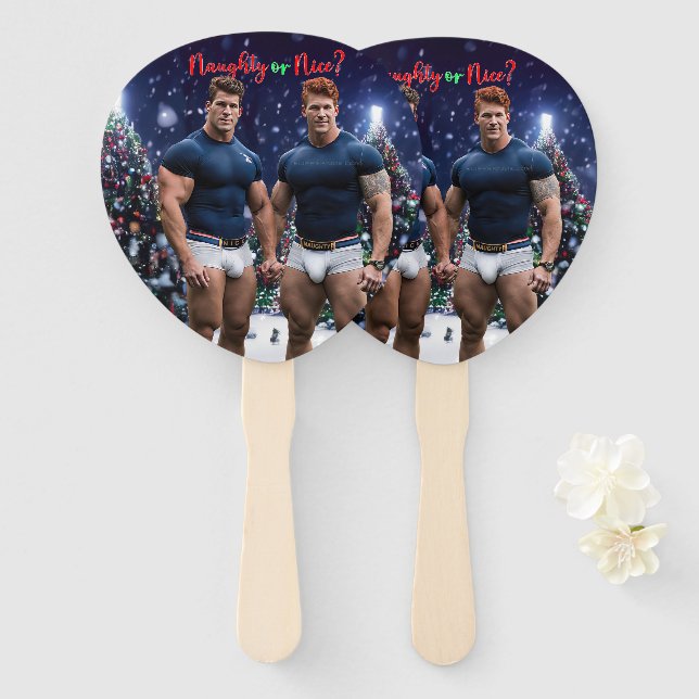 SlipperyJoe's decorated snow-covered Christmas tre Hand Fan (Front and Back)
