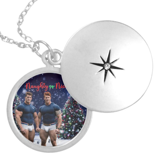 SlipperyJoe's decorated snow-covered Christmas tre Locket Necklace (Front)