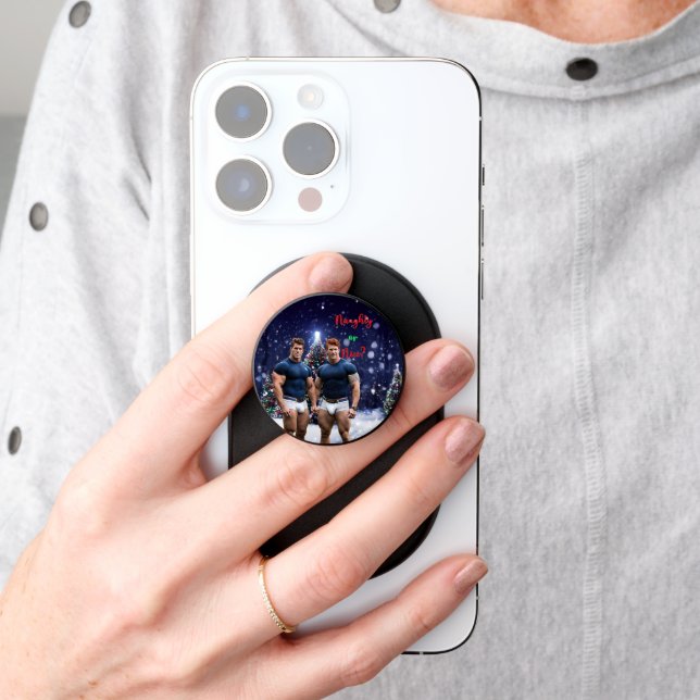 SlipperyJoe's decorated snow-covered Christmas tre PopSocket (Hand)