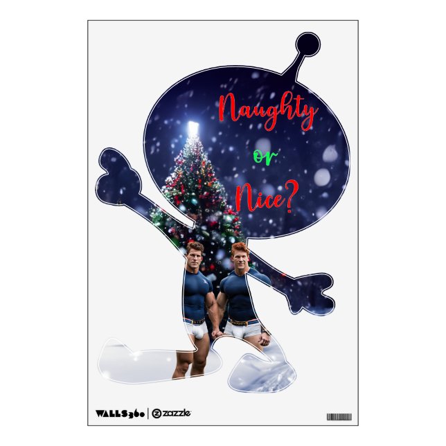 SlipperyJoe's decorated snow-covered Christmas tre Wall Decal (Front)