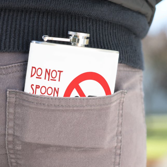 SlipperyJoe's Do Not Spoon Bacon red warning man s Flask (In Situ)