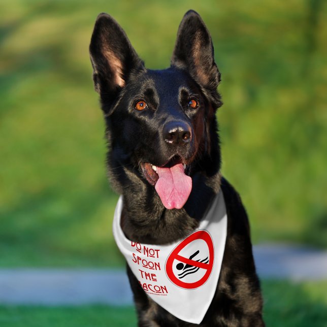 SlipperyJoe's Do Not Spoon Bacon red warning man s Pet Bandana Collar (Dog)