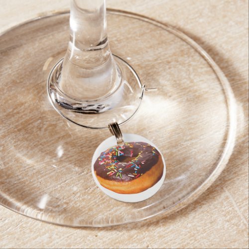 SlipperyJoes doughnut chocolate covered sprinkles Wine Charm