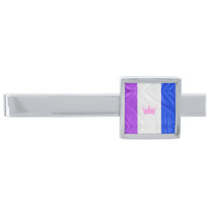 SlipperyJoe's drag culture pride flag purple spiri Silver Finish Tie Bar