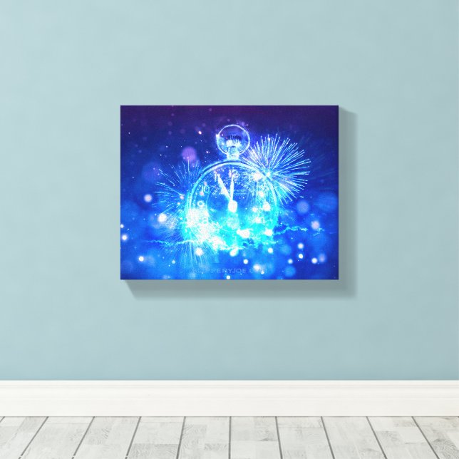SlipperyJoe's electric thrill New Year’s Eve clock Canvas Print (Insitu(Wood Floor))