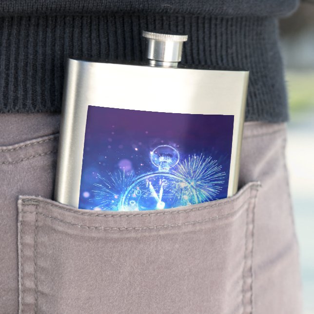 SlipperyJoe's electric thrill New Year’s Eve clock Flask (In Situ)