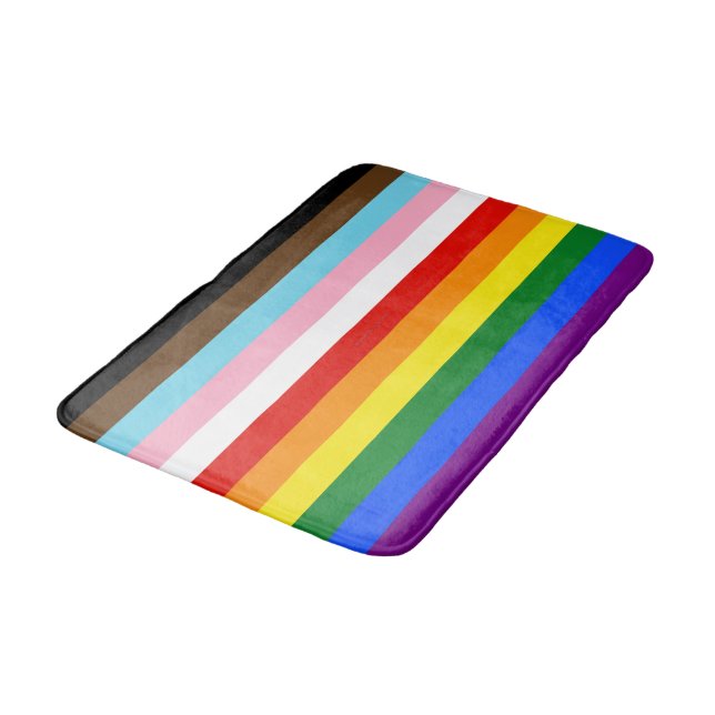 SlipperyJoe's Eleven Stripe Pride Flag blends Phil Bath Mat (Angled)
