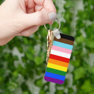 SlipperyJoe's Eleven Stripe Pride Flag blends Phil Keychain