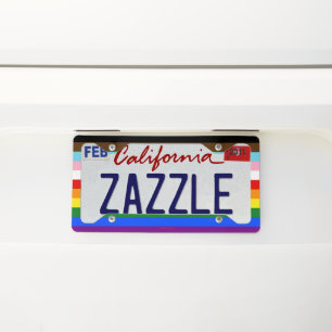 SlipperyJoe's Eleven Stripe Pride Flag blends Phil License Plate Frame