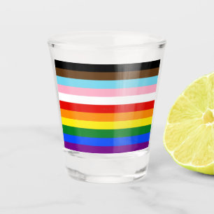 SlipperyJoe's Eleven Stripe Pride Flag blends Phil Shot Glass
