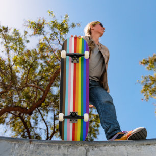 SlipperyJoe's Eleven Stripe Pride Flag blends Phil Skateboard