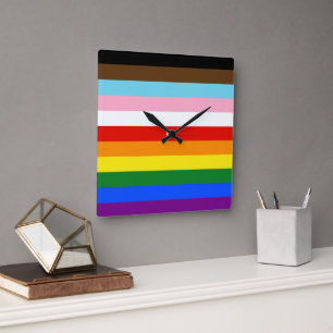 SlipperyJoe's Eleven Stripe Pride Flag blends Phil Square Wall Clock