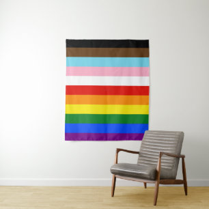 SlipperyJoe's Eleven Stripe Pride Flag blends Phil Tapestry