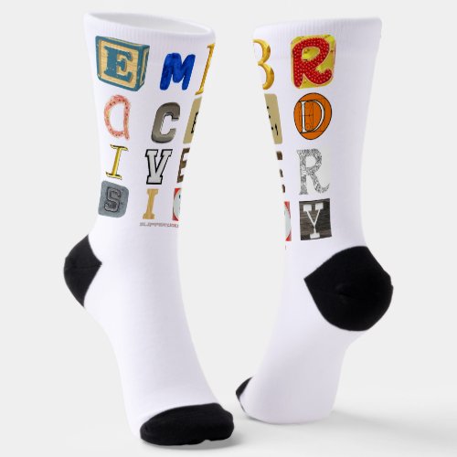 SlipperyJoes embrace diversity cut_out letters co Socks