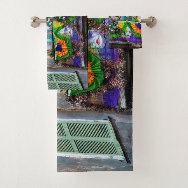 SlipperyJoe's festive Mardi Gras scene two men wea Bath Towel Set (Insitu)